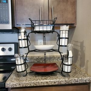 7-Piece Buffet Picnic Caddy Stackable Set  - Plate Napkin and Silverware Holder